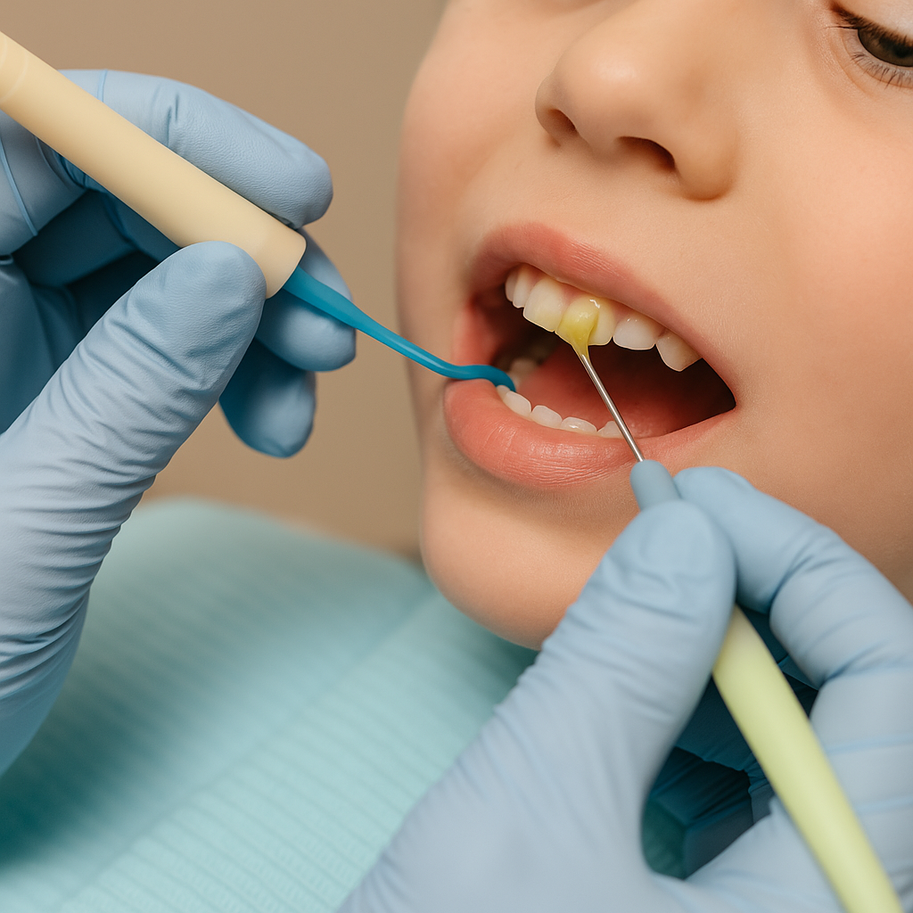 Aplicación de flúor dental en paciente infantil